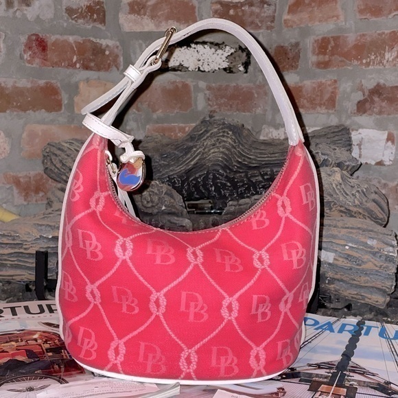 Dooney & Bourke Handbags - Dooney & Bourke pink white monogram bucket hobo purse Barbie